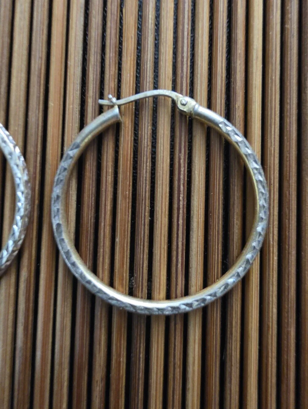 925 Silver Diamond Cut Hoop Yellow Gold, Silver Earrings (Vintage)